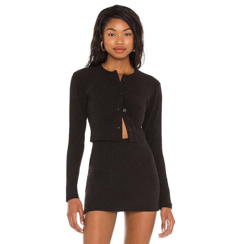 Frankies Bikinis Cheri Terry Cardigan In Black Cr… - image 1